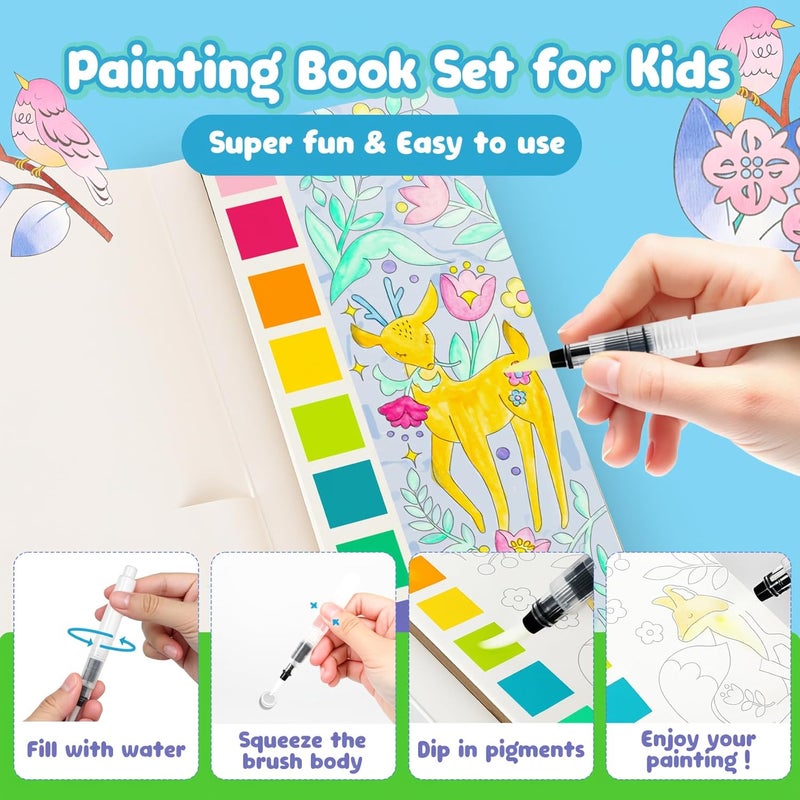 JCREN Watercolor Painting Books, Pocket Watercolor Painting Coloring Kit, Paint with Water Bookmarks Travel Activity Party Favors for Kids Toddlers Gifts for Boys and Girls - Image 3